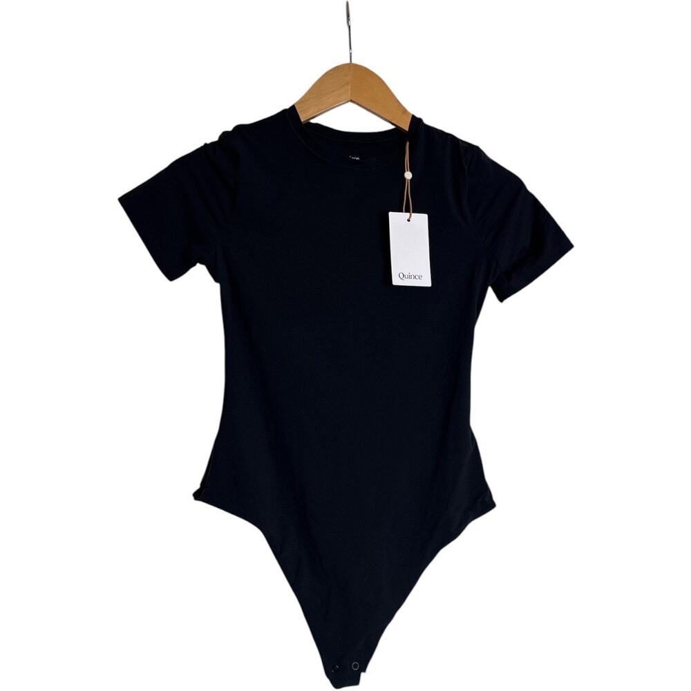 Quince Cotton Jersey Short Sleeve Bodysuit Black Small NWT Organic Cotton - Picture 2 of 8